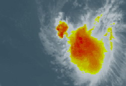 Tropical storm Ingrid well east of the Lesser Antilles moving west-northwestward